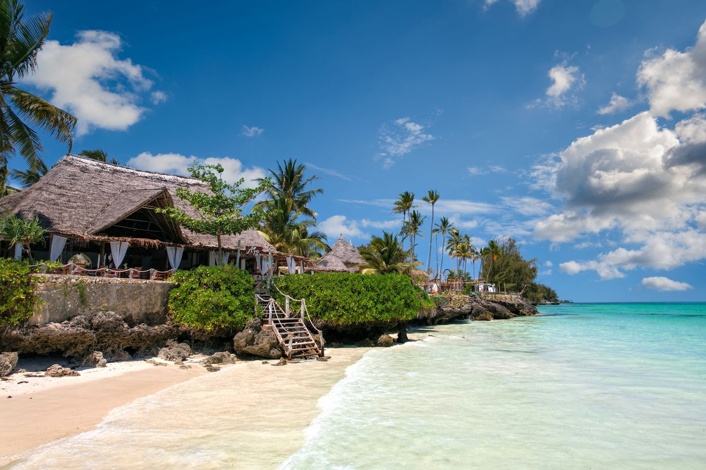 Zanzibar beachfront with palm trees and turquoise sea