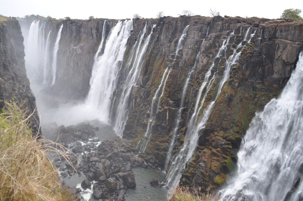 Victoria Falls cascading powerfully over rugged cliffs