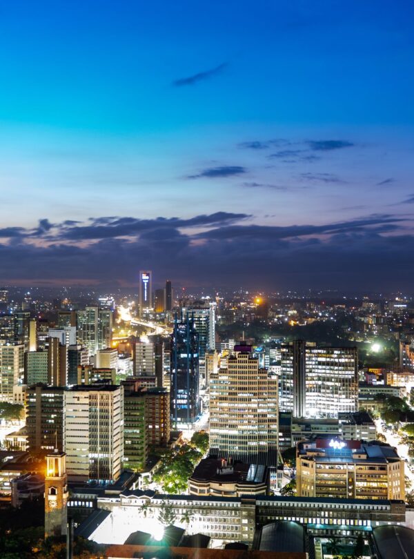 Nairobi city skyline at twilight with modern towers, Kenya