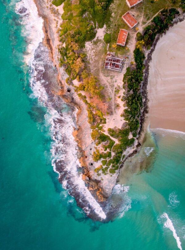Aerial coastline of Mozambique with turquoise water