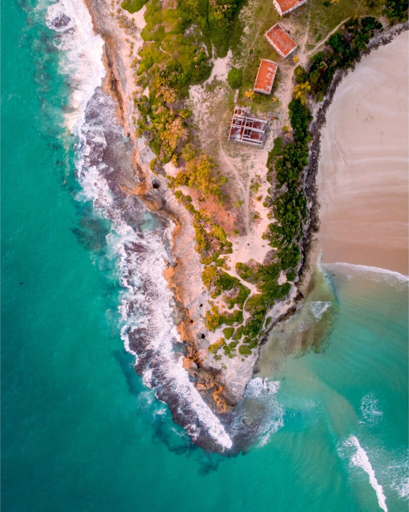 Aerial coastline of Mozambique with turquoise water