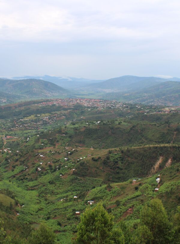 Aerial view of green hills around Kigali Rwanda