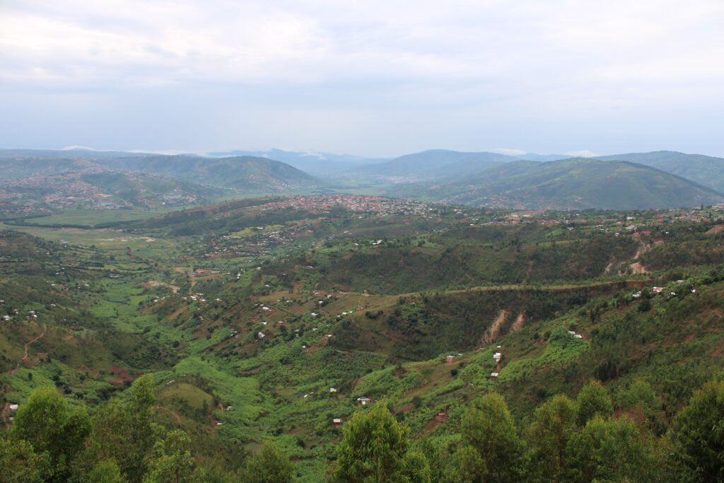 Green hills and valleys of Rwanda landscape