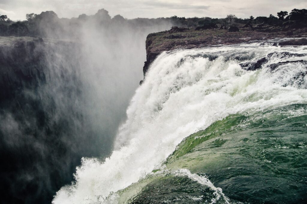 Powerful Victoria Falls cascading in Zimbabwe
